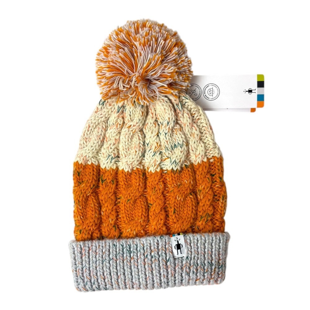 Smartwool Kids Beanie Hat Isto Marmalade Orange Cable Knit Merino Wool L/XL NWT